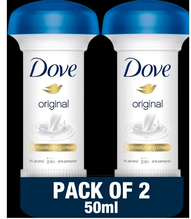 كريم دوف الأصلي المرطب (مضاد للتعرق لمدة 24 ساعة، خالٍ من الكحول) 50 مل (عبوتان)